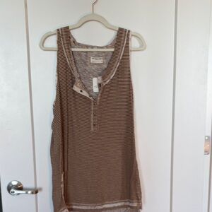 NWT We The Free-Striped Sleeveless Henley Tunic  - Brown & Cream sz M